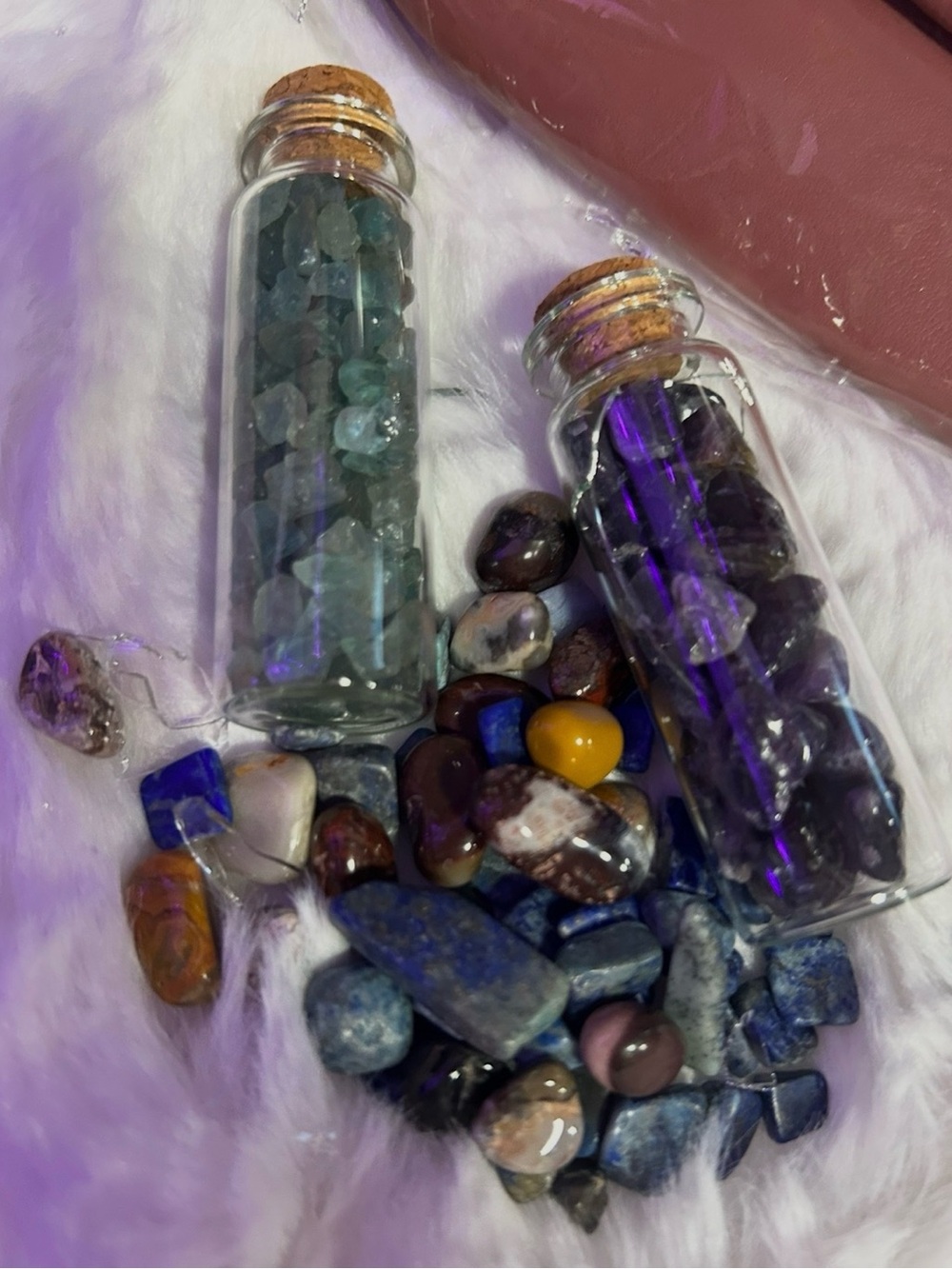 Assorted Tumbled Gemstone Bottle Set - Blue, Purple, Yellow Accents